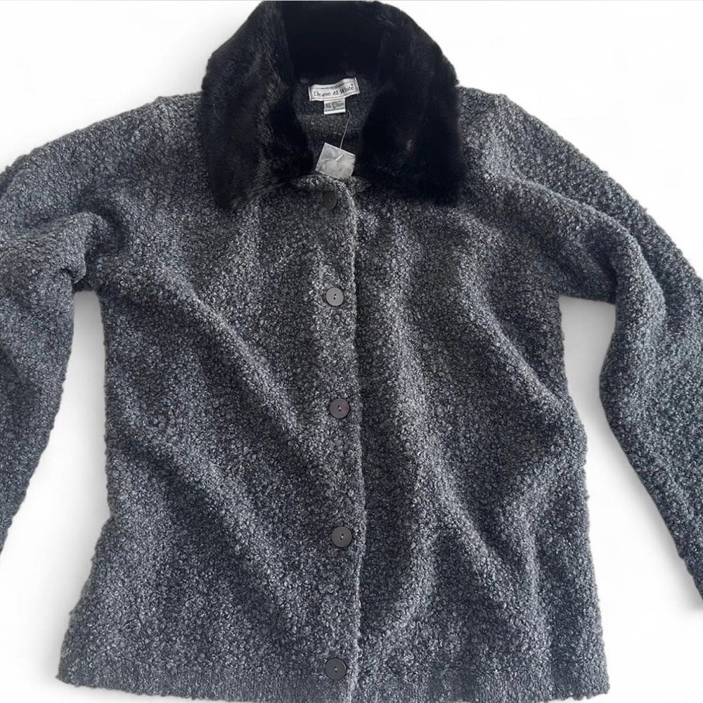 Women's Gray Faux Fur Collar sweater/Jacket